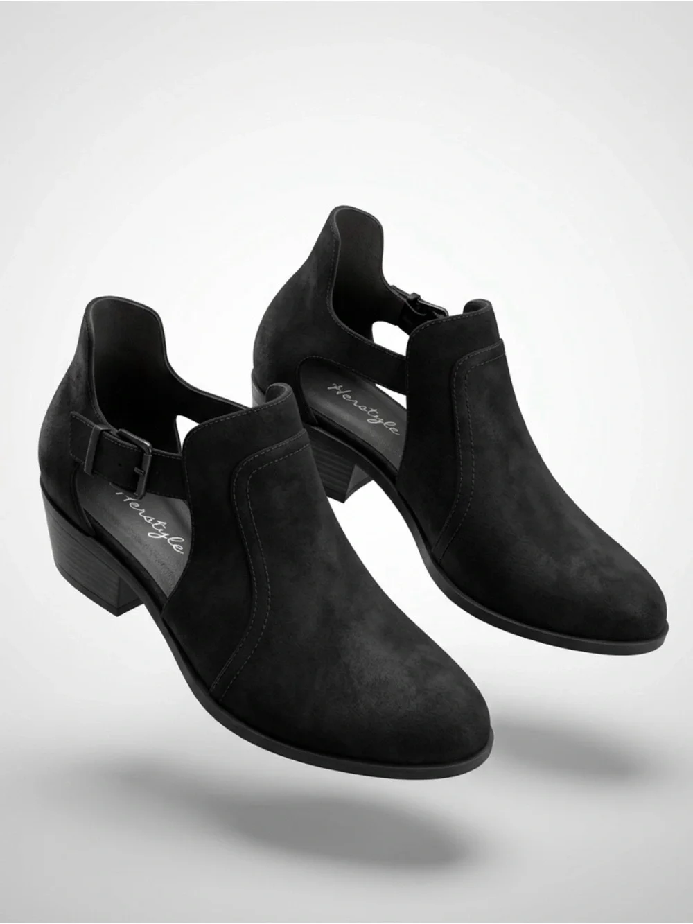 Cutout Ankle Booties for Women - Black